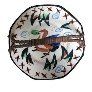 Vintage Japanese Bird Plate with Woven Handle